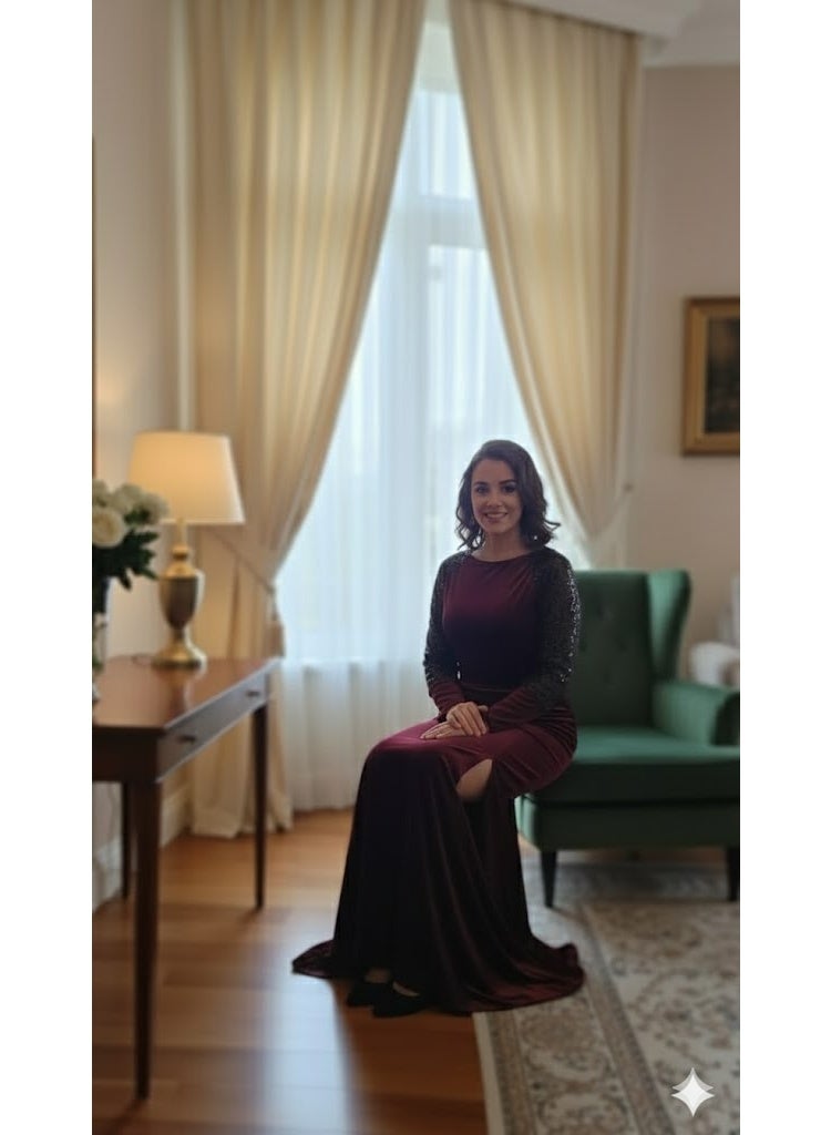 FULL JOY Elegant Long Velvet Evening Dress with Delicate Embroidery Long Sleeves,Fashion Dress. - Image 3
